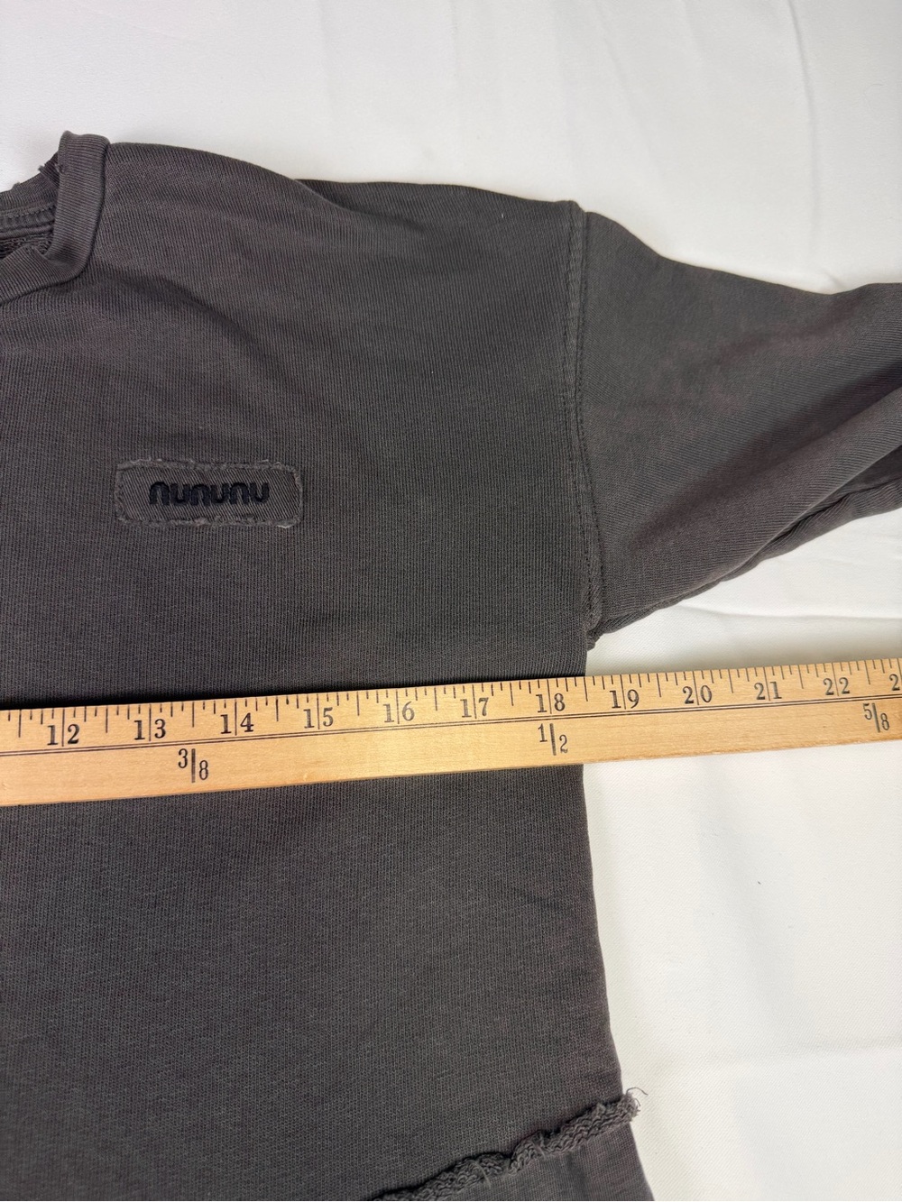 nununu Stone Washed Charcoal Distressed Crewneck Sweatshirt Tee  - 12-14 / NWT - Picture 15 of 16